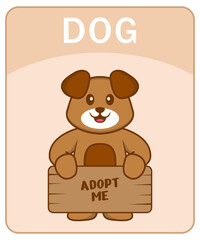 Alphabet flashcard with Cute dog cartoon character.