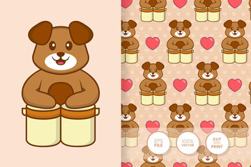 Cute dog cartoon character. seamless pattern background.
