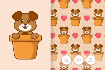 Cute dog cartoon character. seamless pattern background.