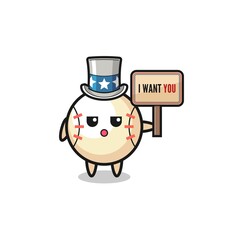 baseball cartoon as uncle Sam holding the banner I want you