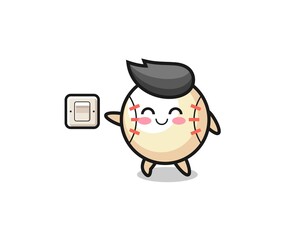 cartoon baseball is turning off light