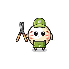 cute baseball as gardener mascot