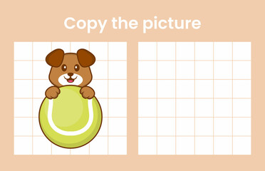 Copy the picture of a cute dog. Educational game for children. Cartoon vector illustration