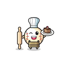 baseball as pastry chef mascot hold rolling pin