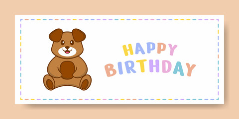 Happy Birthday banner with Cute dog cartoon character. Vector Illustration