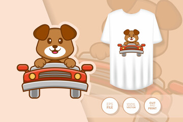 Cute dog cartoon character. Prints on T-shirts, sweatshirts, cases for mobile phones, souvenirs. Isolated vector illustration.