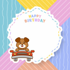 Happy Birthday greeting card with Cute dog cartoon character. Vector Illustration