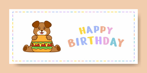 Happy Birthday banner with Cute dog cartoon character. Vector Illustration