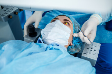 Medical laser eye correction. Medicine technology eye operation.