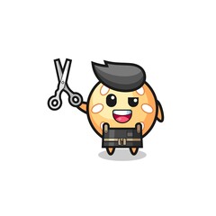 Obraz premium sesame ball character as barbershop mascot