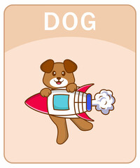 Alphabet flashcard with Cute dog cartoon character.