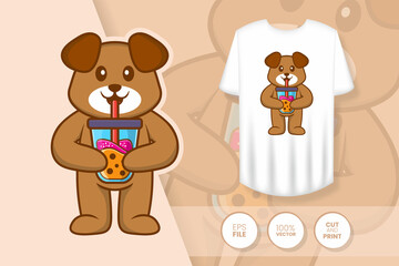 Cute dog cartoon character. Prints on T-shirts, sweatshirts, cases for mobile phones, souvenirs. Isolated vector illustration.