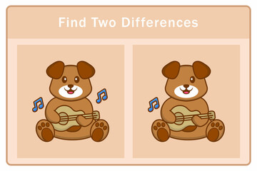 Cute dog cartoon character. Find differences. Educational game for children. Cartoon vector illustration