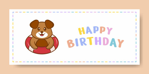 Happy Birthday banner with Cute dog cartoon character. Vector Illustration