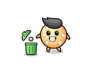 illustration of the sesame ball throwing garbage in the trash can