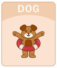 Alphabet flashcard with Cute dog cartoon character.