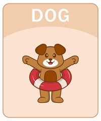 Alphabet flashcard with Cute dog cartoon character.