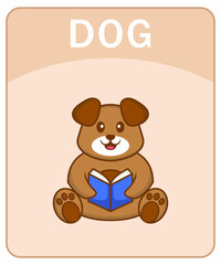 Alphabet flashcard with Cute dog cartoon character.