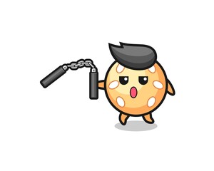 Obraz premium cartoon of sesame ball using nunchaku
