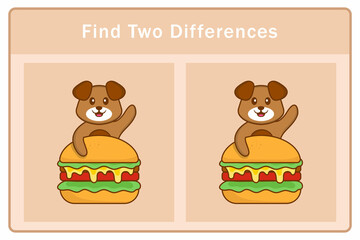 Cute dog cartoon character. Find differences. Educational game for children. Cartoon vector illustration