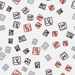 Obraz premium Set line Open book, User manual, E-Book reader and about women on seamless pattern. Vector