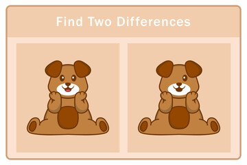 Cute dog cartoon character. Find differences. Educational game for children. Cartoon vector illustration