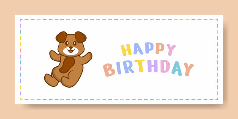 Happy Birthday banner with Cute dog cartoon character. Vector Illustration