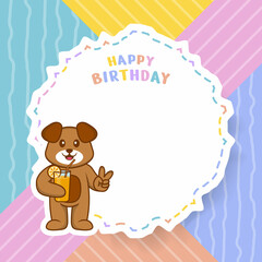 Happy Birthday greeting card with Cute dog cartoon character. Vector Illustration