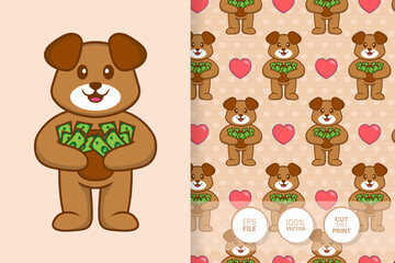 Cute dog cartoon character. seamless pattern background.