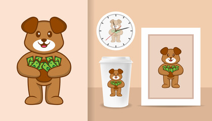 Obraz premium Cute dog cartoon character. Prints on T-shirts, sweatshirts, cases for mobile phones, souvenirs. Isolated vector illustration.