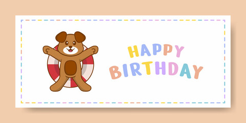 Happy Birthday banner with Cute dog cartoon character. Vector Illustration
