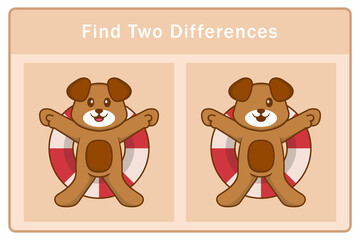 Obraz premium Cute dog cartoon character. Find differences. Educational game for children. Cartoon vector illustration