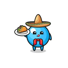 gum ball Mexican chef mascot holding a taco