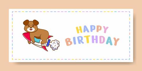 Happy Birthday banner with Cute dog cartoon character. Vector Illustration