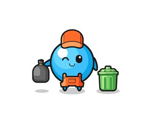 the mascot of cute gum ball as garbage collector