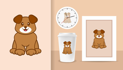 Cute dog cartoon character. Prints on T-shirts, sweatshirts, cases for mobile phones, souvenirs. Isolated vector illustration.