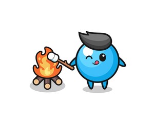gum ball character is burning marshmallow