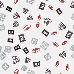 Set line Closed door, Color palette guide, Electrical outlet and Brick on seamless pattern. Vector