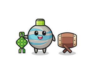 planet muslim character are celebrating Eid Al Fitr