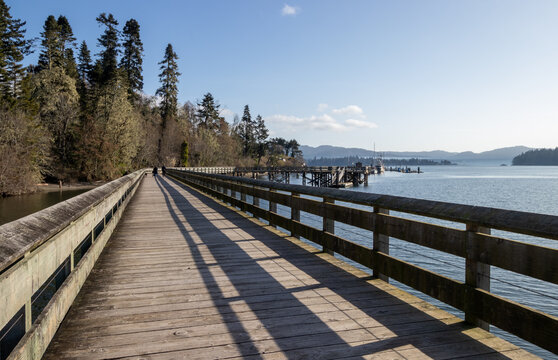 Wooden pier on the sea coast in Sooke, British Columbia