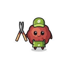 cute meatball as gardener mascot