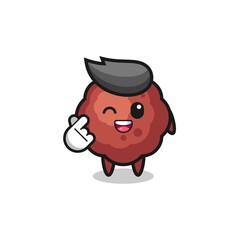 meatball character doing Korean finger heart