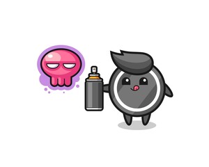 hockey puck cartoon make a graffiti with a spray paint