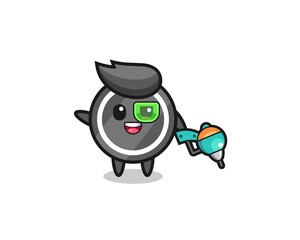 Fototapeta premium hockey puck cartoon as future warrior mascot