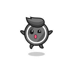 hockey puck character is jumping gesture