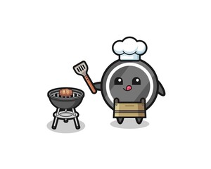 hockey puck barbeque chef with a grill