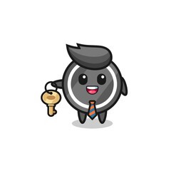 cute hockey puck as a real estate agent mascot