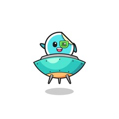 sticker cartoon riding a future spaceship