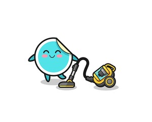 Naklejka premium cute sticker holding vacuum cleaner illustration