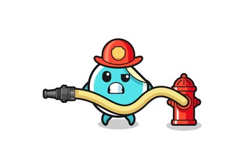 sticker cartoon as firefighter mascot with water hose